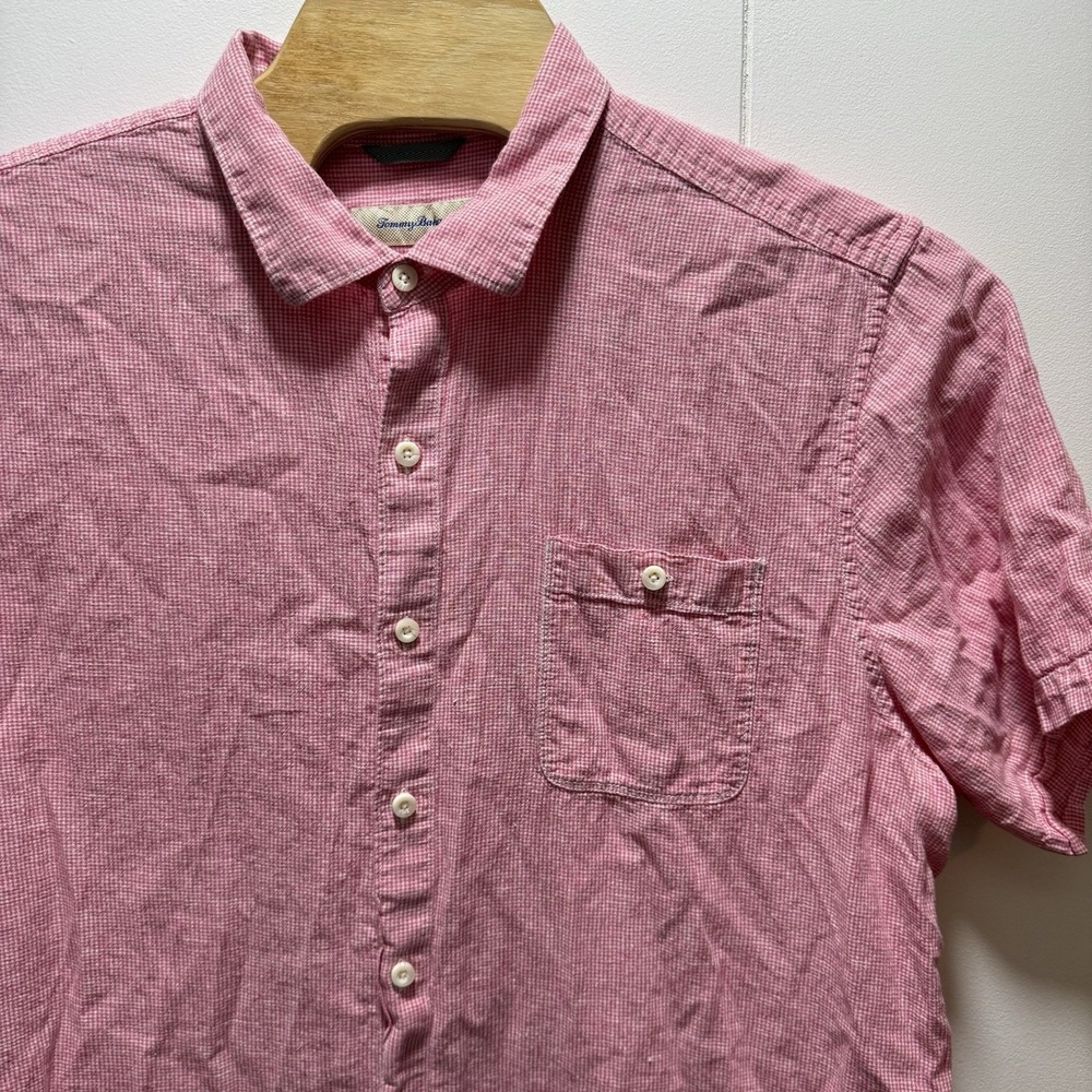 Tommy Bahama Shirt Mens XXL Linen Blend Pink Check Short Sleeve Button‎ Down - Picture 2 of 6
